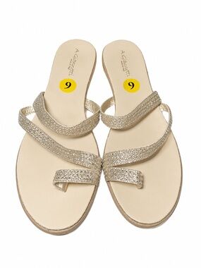 A. Giannetti Women's Champagne Jeweled Triple-Strap Slide Sandals